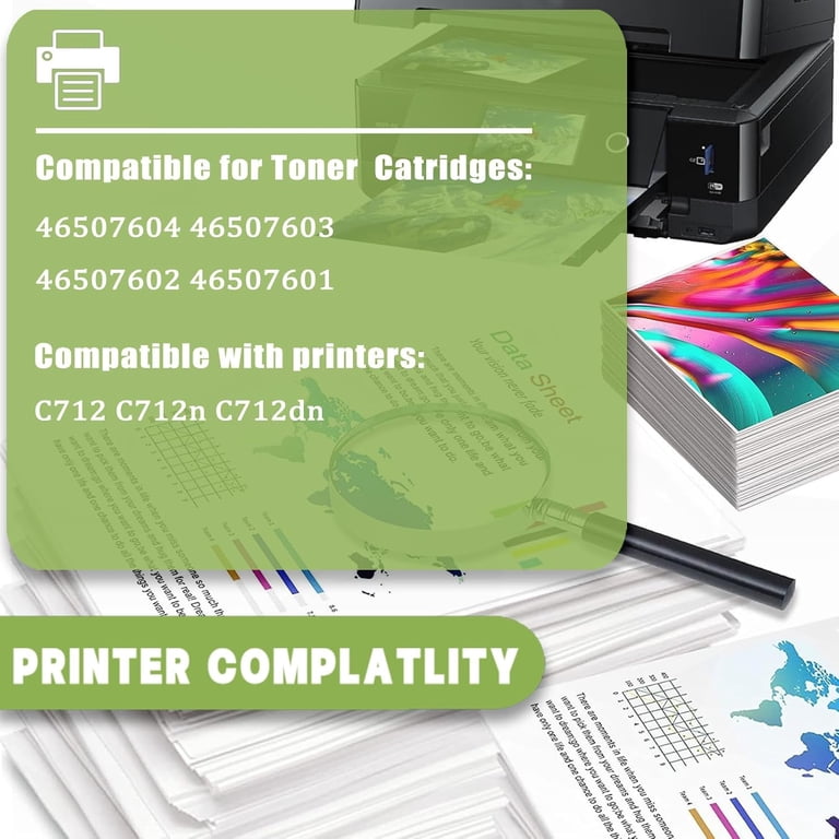 KIYOR Compatible Toner Cartridges C712 Replacement For OKI 46507604 46507603 46507602 46507601, Work For C712 C712n C712dn Printers (4PK Black/Cyan/Magenta/Yellow