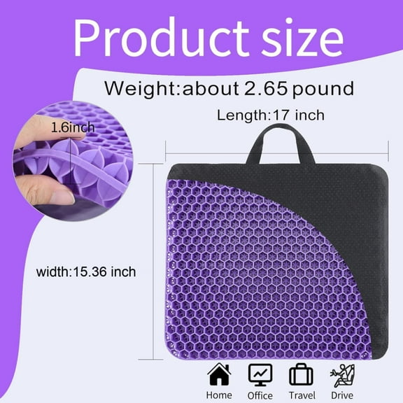 Gel Seat Cushion, for Long Sitting - Double Thick Gel Seat Cushion Breathable  Chair Cushion with Non-Slip Cover for Office Chair Car, Wheelchair, Long Trips, Relief Sciatica Pain