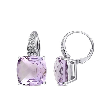 Tangelo 12 Carat T.G.W. Rose de France and 1/5 Carat T.W. Diamond 14kt White Gold Drop Earrings