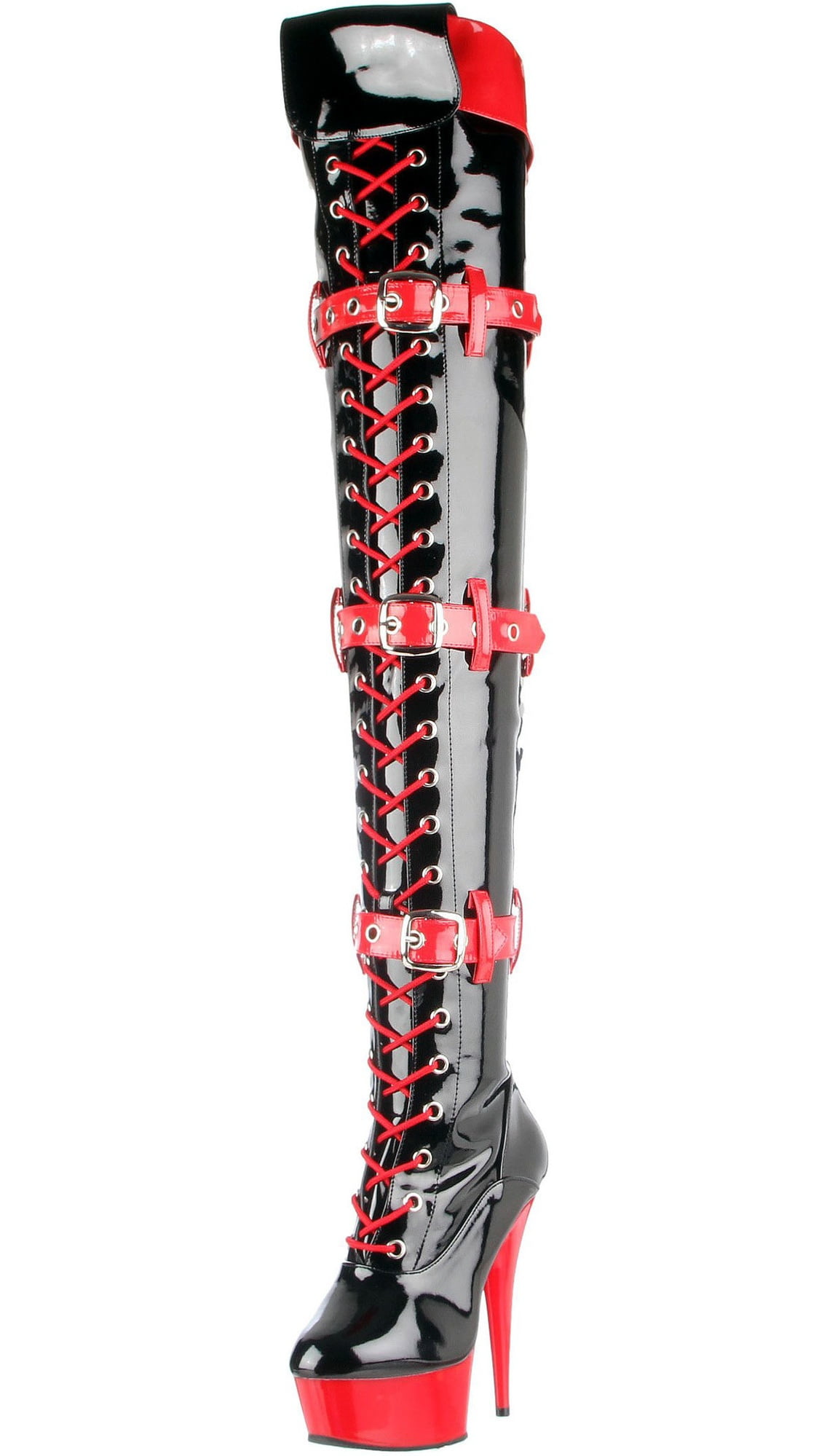 black heel boots with red laces