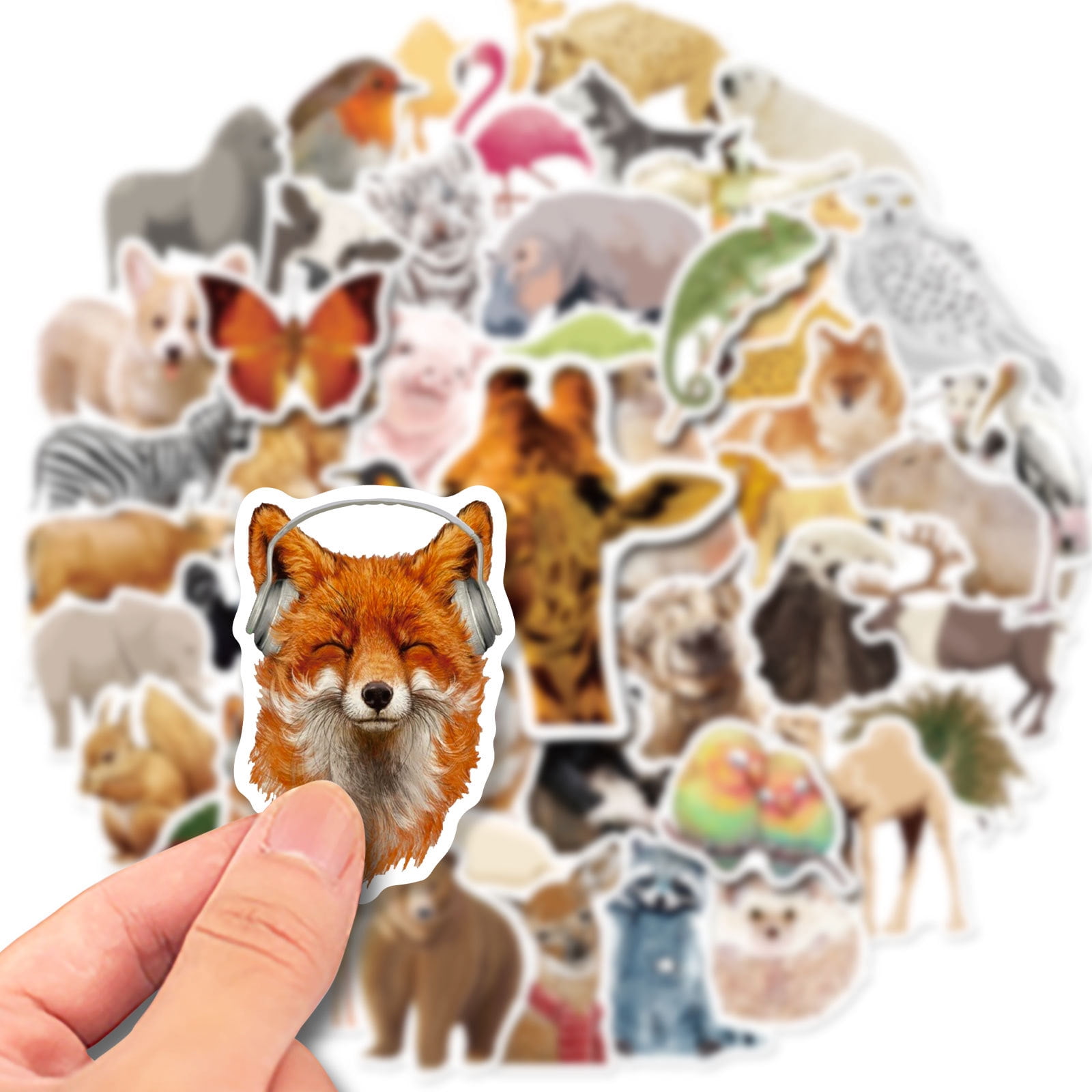 NICKSUN Jungle Animals Stickers, 50Pcs Cute Animals for Kids, Zoo Animal for Water Bottles