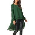 thumbnail image 4 of MODA NOVA Juniors Lantern Long Sleeve Round Neck High Low Asymmetrical Irregular Hem Casual Blouse Tops, 4 of 6