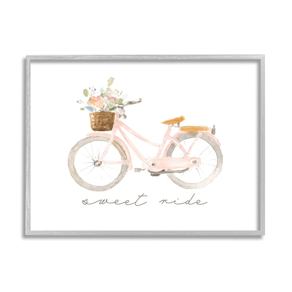 Stupell Industries Sweet Ride Phrase Pink Bicycle Country Flower Basket, 20 x 16, Design by Lanie Loreth