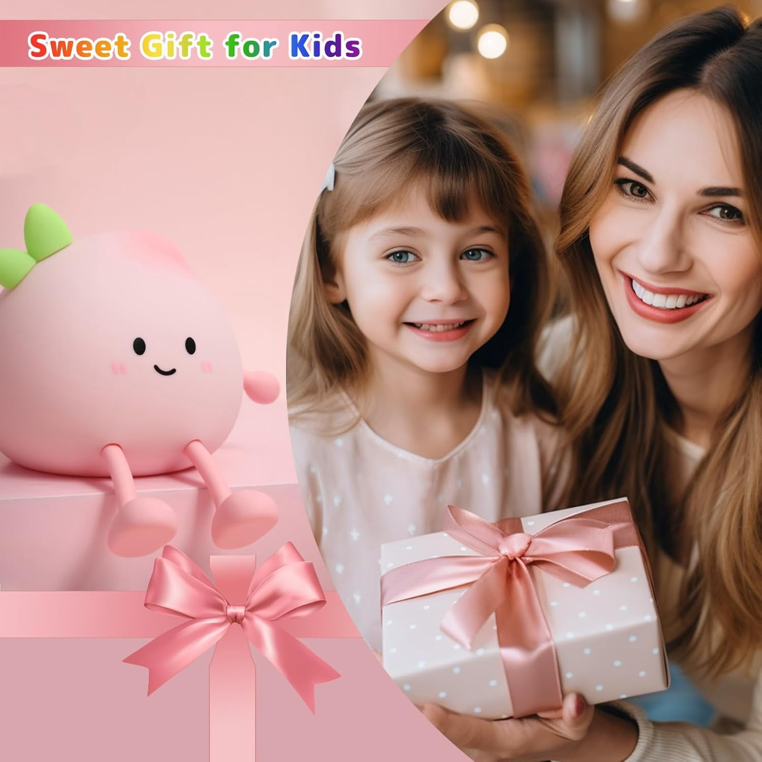 Night Light for Kids, Cute Peach Soft Silicone Nursery Light, 7 Colors & 3 Level Warm Light, Rechargeable Touch Pat Lamp, Bedside Baby Night Light Gift for Kids (Multicolour)