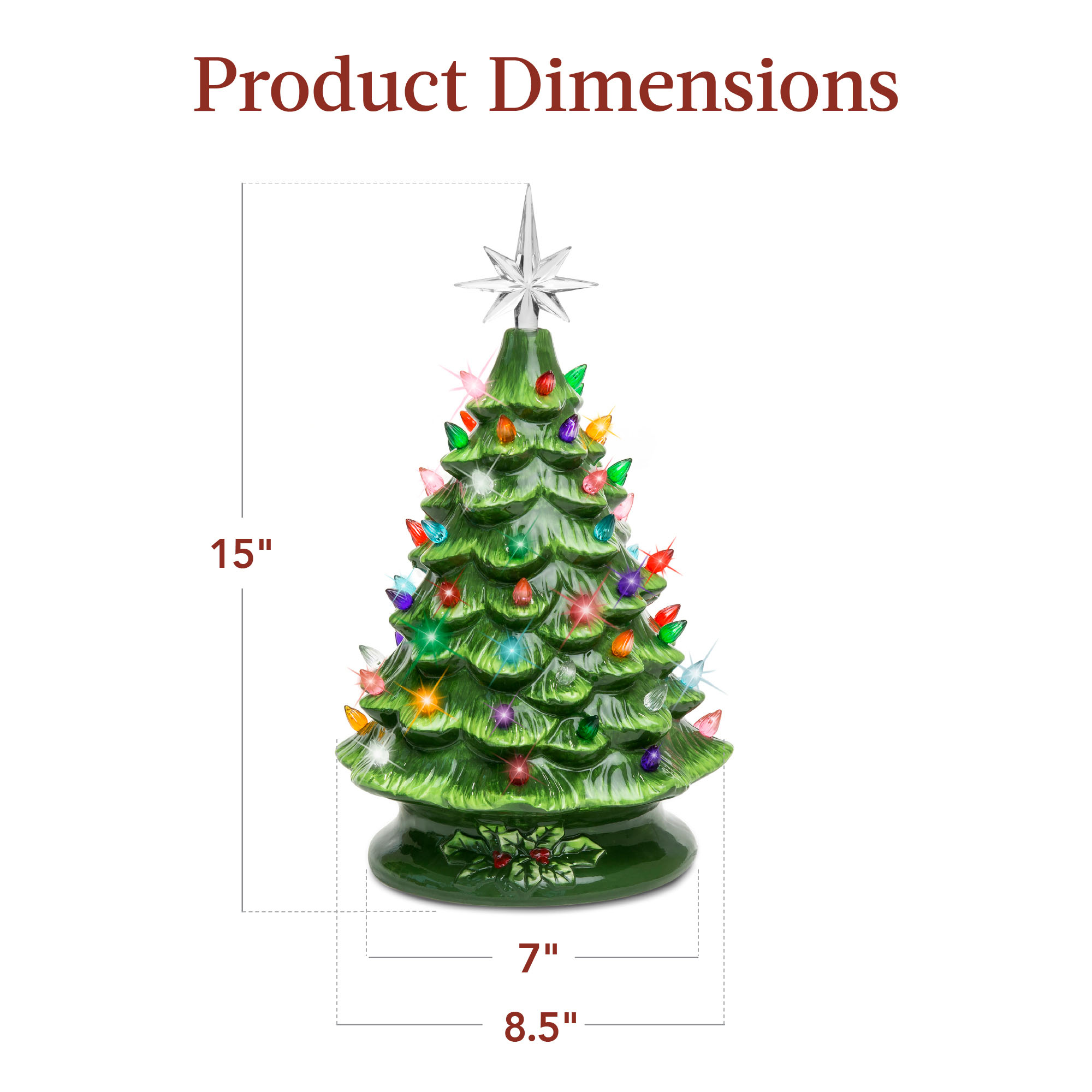 Best Choice Products 15in Ceramic Christmas Tree, Pre-lit Hand-Painted Holiday Decor w/ 64 Lights - Green w/ Multicolor Bulbs - image 2 of 7