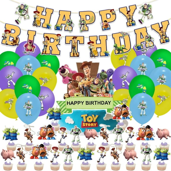46PCS  Character Themed Party Decoration Kit, Birthday Party Supplies- Banner, Balloons, Cupcake Toppers, Large Cake Toppers