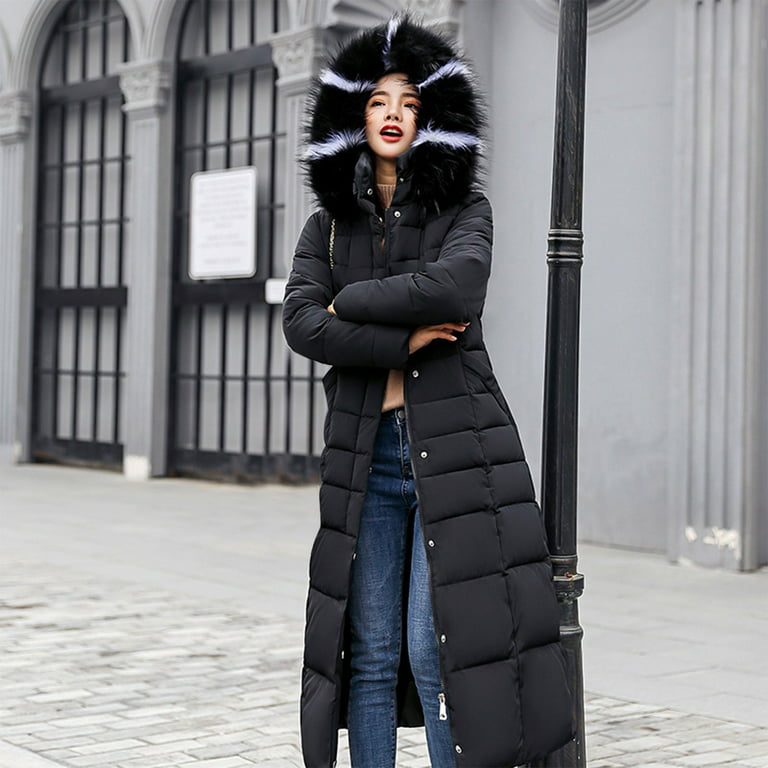 UTTOASFAY Winter Coats Jackets for Women Clearance Plus Size Women Fashion  Long Collar Padded Coat Slim Thick Coat Warm Cotton Down Jacket Rollbacks 
