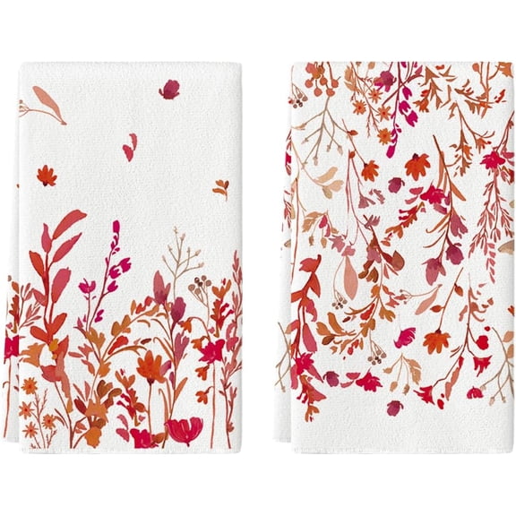 Red Wildflower Floral Valentine''s Kitchen Towels Dish Towels, 18x26 Inch Anniversary Wedding Decoration Cleaning Set of 2