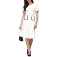 thumbnail image 2 of INSPIRE CHIC Women's Bodycon Mermaid Dress Tweed Short Sleeve Panel Trim Cocktail Fishtail Dresses S White, 2 of 5