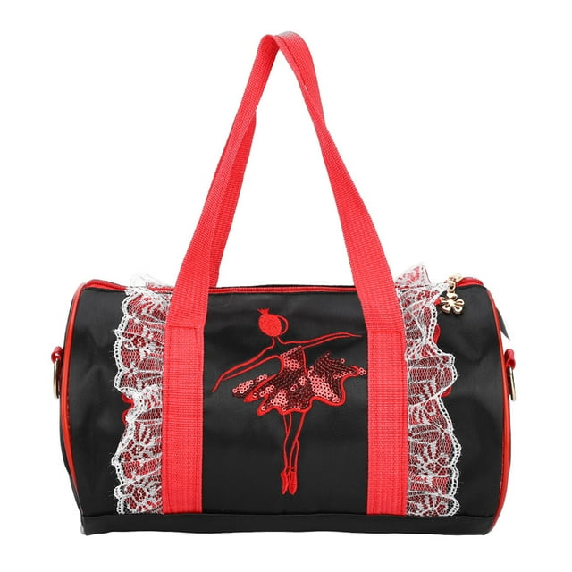 Bolso de ballet para niñas, bolso de hombro con lentejuelas para bailarinas (gasa corta negra)