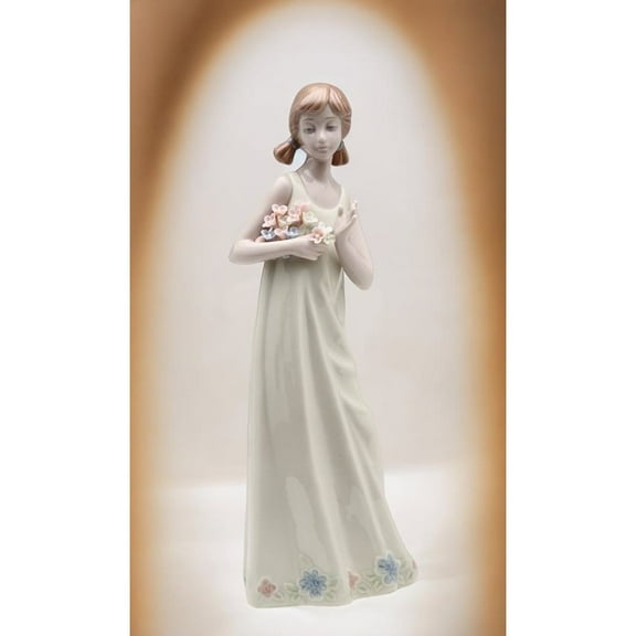 Ceramic Lady in Dress Holding Flowers Figurine, Home Decor, Gift for Her, Gift for Mom