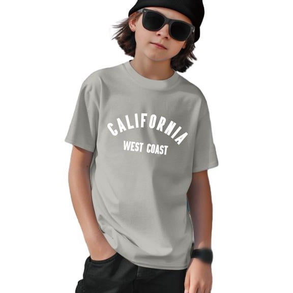Mikrdoo CALIFORNIA Graphic Print Short Sleeve Casual Tee, Summer T-shirt Tops For 7Y-15Y Kid Boys
