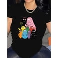 thumbnail image 1 of Short Sleeve Cartoon Graphic Print Women's Casual Sports T-shirt, Round Neck Cute, 1 of 7