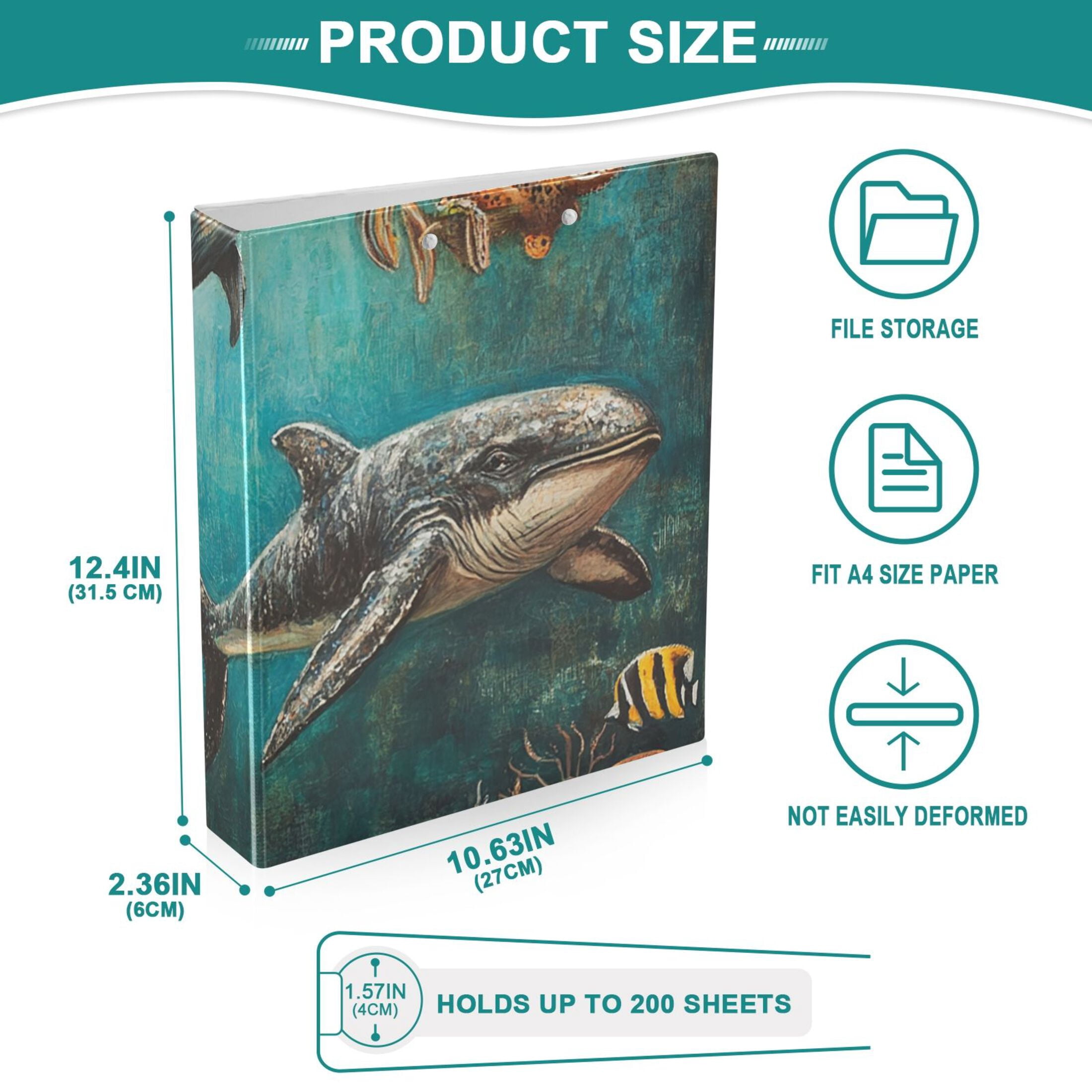 Ancient Sea Animals 3 Ring Binders 1.5 inch Hardcover File Folders with Interior Pockets A4 Size Organizer for School Office Hospital Set of 2