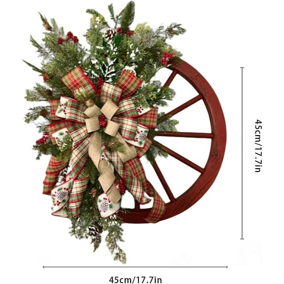 Uutvmp Christmas Wagon Wheel Wreath Decorative Pendant, Artificial Christmas Wreath for Front Door Home Decoration Holiday Shopping Mall Center Decorations Supplies
