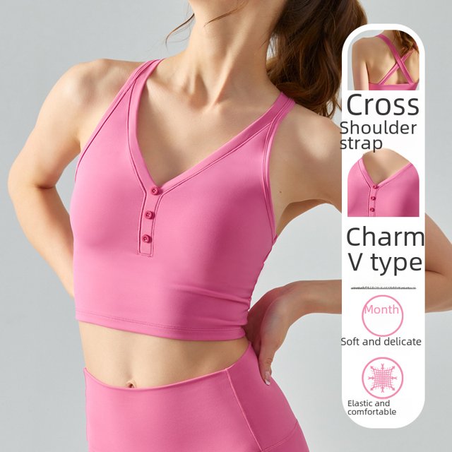 Chaleco deportivo con cuello en V y almohadilla para el pecho, ropa exterior de verano, ropa de yoga sexy con espalda cruzada, chaleco de fitness de color sólido para mujer