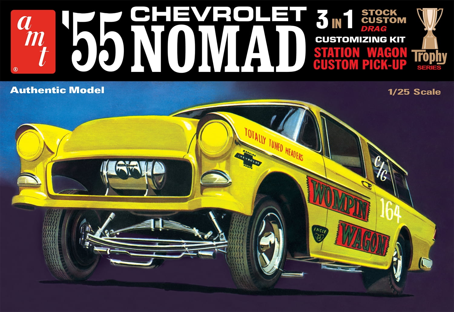 AMT: 1:25 Scale Model Kit -  1955 Chevy Nomad - 172 Parts, Skill Level 2, 7.5", Authentic Vehicle Building Kit, 3-In-1 Customizing, Unpainted, Age 14+