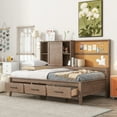 thumbnail image 3 of Twin Size Daybed with Storage, Wood Day Bed Frame with Shelves Headboard and 3 Drawers, Wooden Sofa Bed for Living Room Bedroom, No Box Spring Need, Wood color, 3 of 9