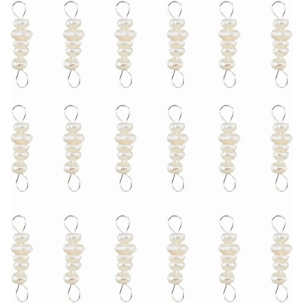 30 piezas de eslabones de perlas naturales de agua dulce, conectores colgantes de perlas de seda de maíz, dijes colgantes de cuentas de perlas con doble bucle de metal plateado.