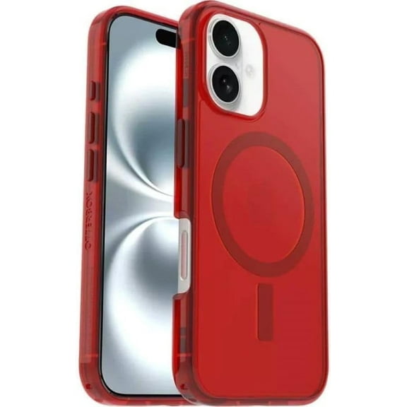 OtterBox iPhone 16 (Only) - Symmetry Clear Series+ Case - Cherry Tomato (Firecracker) - Snaps to MagSafe - Ultra-Sleek - Raised Edges Protect Camera & Screen - Non-Retail Packaging