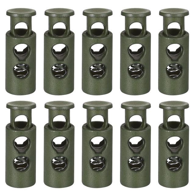 Unique Bargains 30Pack 4mm Cord Lock Plastic Double Hole Spring Toggle Stoppers, Dark Green