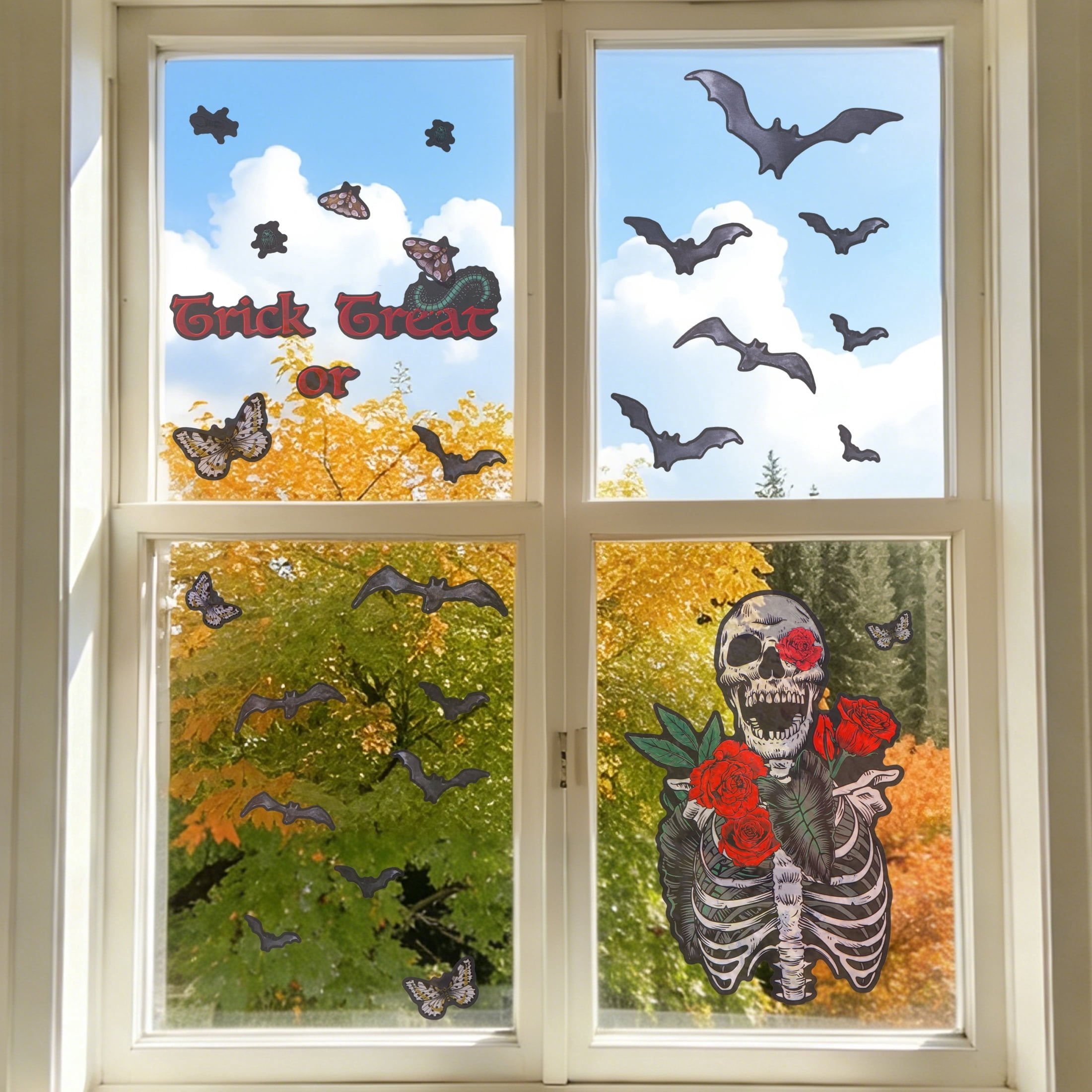 Skeleton and Roses Window Clings, Multicolor, 11.75" x 17", Halloween by Way To Celebrate