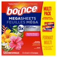thumbnail image 1 of Bounce Mega Dryer Sheets, Paradise Blossom, Mega Fabric Softener Sheets with Static Control, Wrinkle Reduction, Extra Softness, Lasting Scent, Repels Lint 120CT, 1 of 10