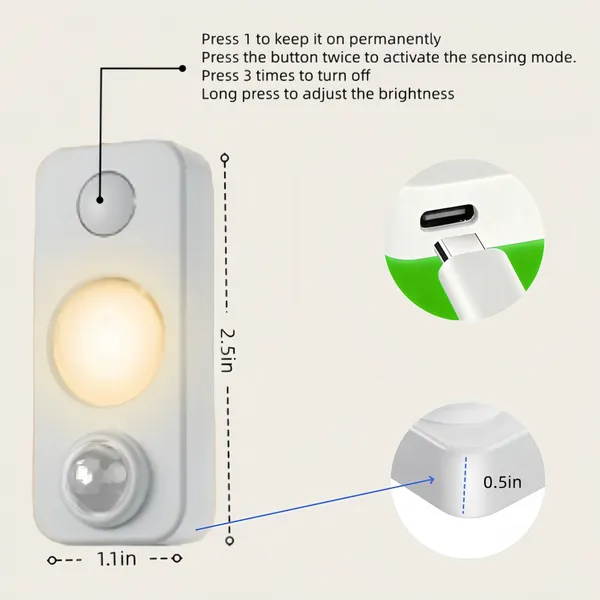 (Weiyi-EC)-4PCS LED Motion-sensing Bulb, Rechargeable Cabinet Light, Stick-on Wireless LED Night Light, Under Drawers, Shelves, And Cabinets, With USB Charging Cable, Equipped With Installation Tools