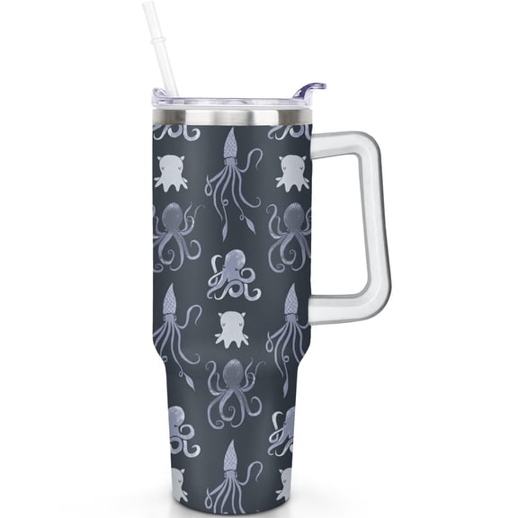 40oz Octopus Themed Stainless Steel Tumbler with Handle and Leak Proof Lid, Great Travel Gift for Men and Women