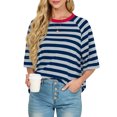 thumbnail image 2 of Cueply Tops for Women Summer Short Sleeve T Shirts Striped Design Fashion Crewneck Casual Loose Basic Tee Shirts, 2 of 8