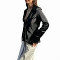 thumbnail image 2 of Womens Tie Front Satin Shirts Deep V Neck Silk Club Tops Long Sleeve Y2k Going Out Blouse Black M, 2 of 7