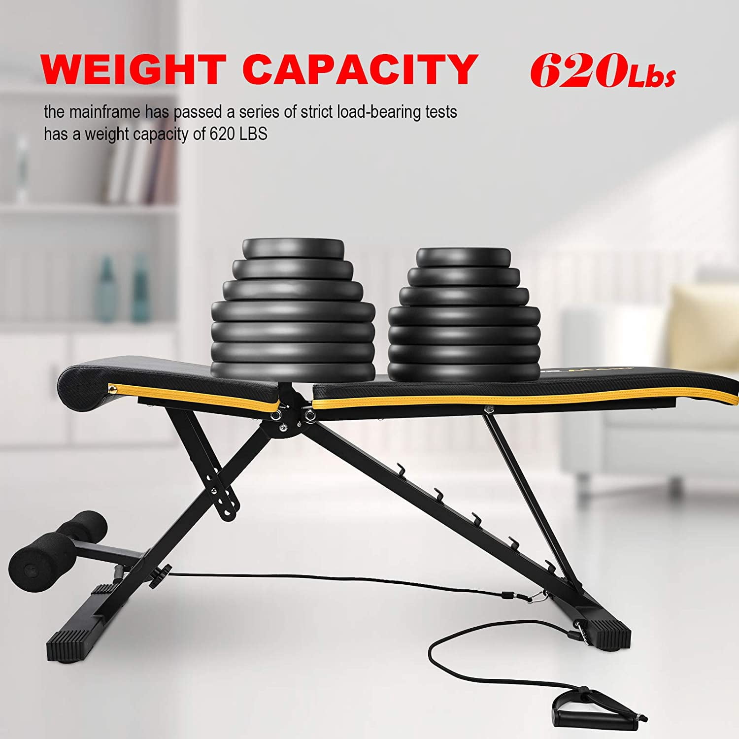 Wonder Maxi Adjustable Weight Bench, Strength Training Bench for Full Body Exercise, Work Out Bench Equipment with Arm Resistance Bands