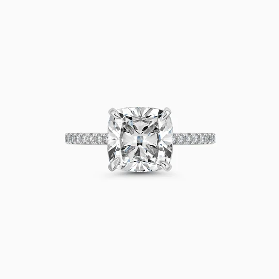 Spot Jewel 14K White Gold Plated Ring for Her - 2.3 Ct Cushion Cut Diamond Ring for Gifts - Designer Shank Engagement Ring for Women's - Gorgeous Anniversary Gifts for Her - Bridal Diamond Jewelry