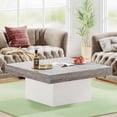 thumbnail image 4 of 35.4" Square Coffee Table with LED Lights, Rustic End Table with 300LBS Weight Capacity, Farmhouse Waterproof Center Table for Living Room, Apartment, Office, Grey, 4 of 5