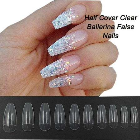 Coffin Nails 500pcs Half Cover Acrylic False Nail Tips Coffin Ballerina Nails 10 Sizes With Bag For Nail Salons And Diy Manicure Half Cover Clear Walmart Canada