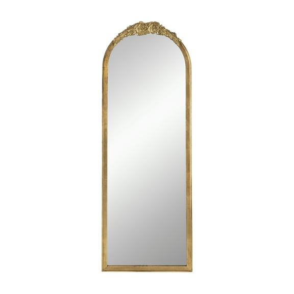 56 Inch Tall Arched Floor Mirror, Antique Floral Design, Gold- Saltoro Sherpi