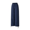 thumbnail image 3 of Qiylii Women's Wide Leg Long Pants, Solid Color Drawstring Loose Fit Low Waist Trousers, Casual Simple Style Bottoms, 3 of 9