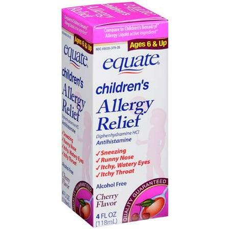 Equate: Children's Allergy Relief Cherry Flavor Antihistamine/Cough Suppressant/Nasal Decongestant, 4 fl oz