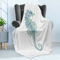 thumbnail image 4 of Animal Soft Flannel Fleece Throw Blanket, Profile Picture of a Seahorse in Paintbrush Watercolor Style Haze Effects, Cozy Plush for Indoor and Outdoor Use, 60" x 80", Pale Blue Green, by Ambesonne, 4 of 5