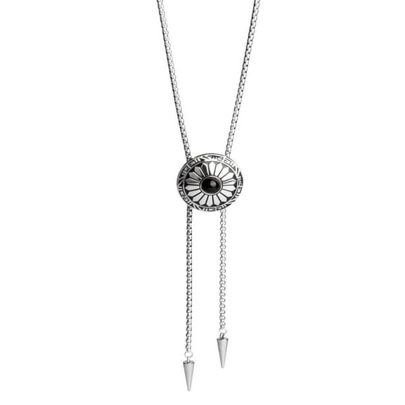 Yoetaun Bolo Tie Round Flower Pendant Necklace Western Cowboy Bolo Tie Round Shape Bolas Tie Necktie for Male Women Boy Girl Silver