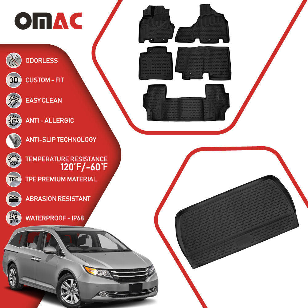 Floor Mats & Cargo Trunk Liner Molded Fit Black Set For Honda Odyssey