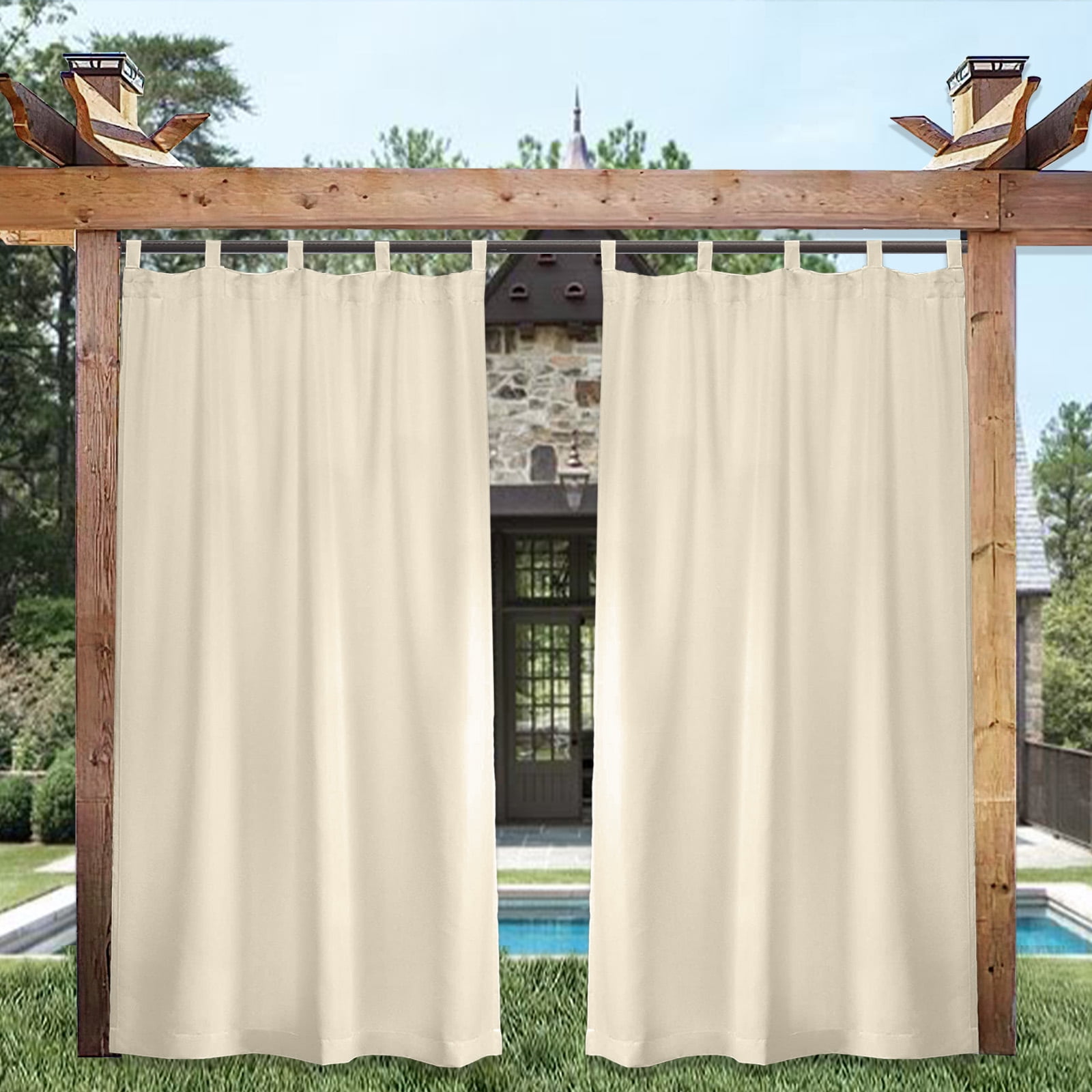 Rosnek Outdoor Curtains for Patio Waterproof Windproof Tap Top Blackout