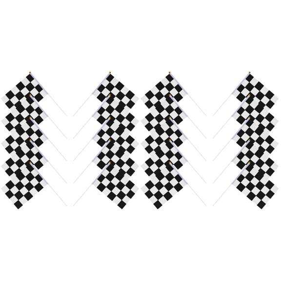 FENGGUIQU Hand Held Checkered Flags Black Nonwoven for Festivals and Theme Party Decor