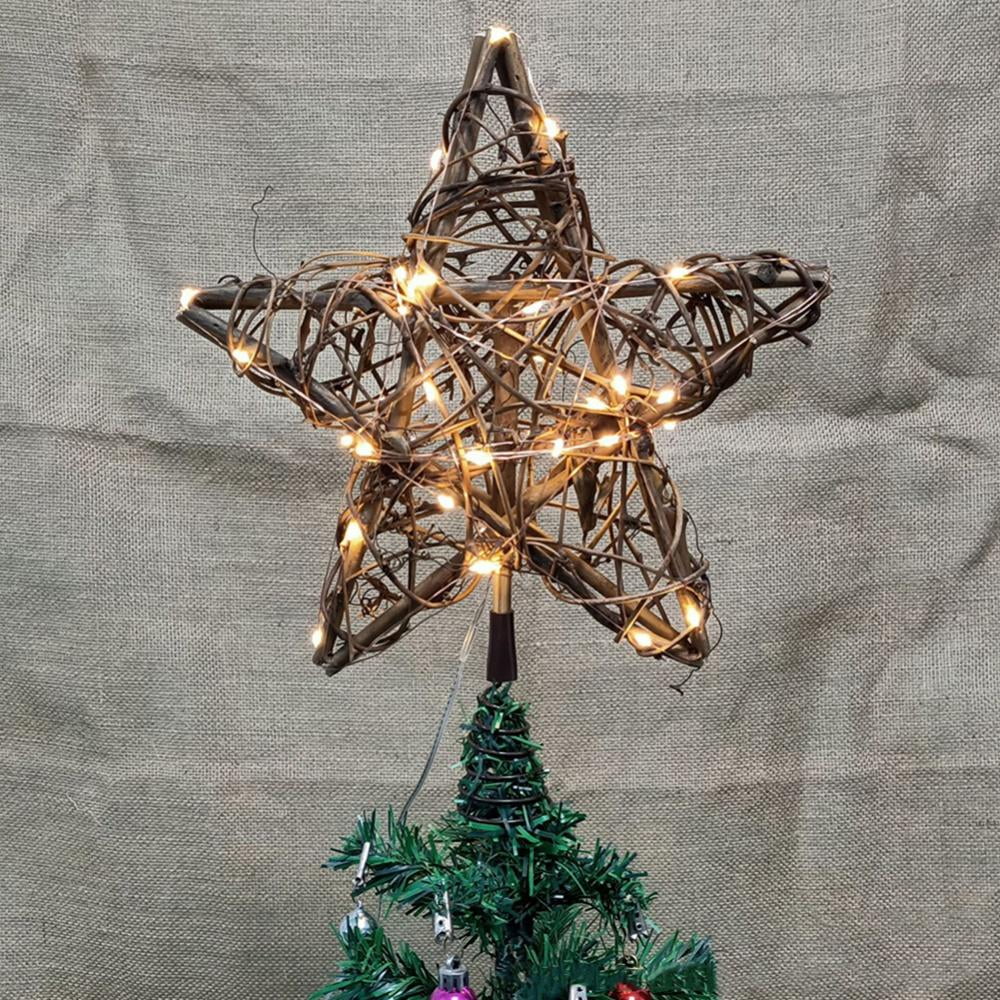CALIDAKA Star Christmas Tree Topper Rattan Natural Star Treetop for Christmas Tree Treetop Decorations,Easy Install DIY Christmas Star Decorative Light,Springy Star with LED Lights