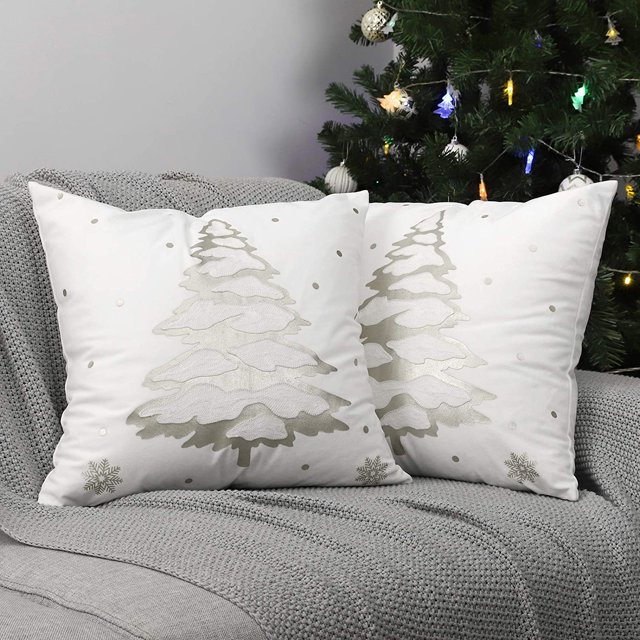 Christmas Tree Throw Pillow Cover, 2 Pack Xmas Tree Decorative Throw Pillow Case Sofa Cushion Cover with Hot Stamping Pattern Indoor Decor for Festival Party 18"x18"(45x45cm), Silver