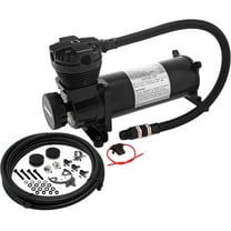 Vixen Air 200 PSI Heavy Duty Suspension/Air Ride/Bag/Train Horn Air Compressor/Pump with 3/8" Stainless Steel Braided Hose, 3/8" NPT Check Valve and Remote Mount Air Filter Kit 12V Black VXC480B