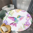 thumbnail image 3 of Round Rug White 6ft Watercolor Hummingbird Iris Purple Area Indoor Circle Rug Round Washable Rug, Floor Mat Print Non Slip Carpet Kitchen Living Room Dining Room Playroom Decor, 3 of 7