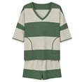 thumbnail image 4 of gbyLJF Two Piece Short Set for Women Color Blocked Short Sleeve Shorts Set Casual Matching Summer Sets, 4 of 5