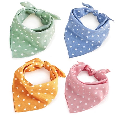 Dog Bandanas - 4PCS Soft Washable Dog Kerchief Red Brown Pink Yellow Grey Square Plaid Scarf Adjustable Accessories