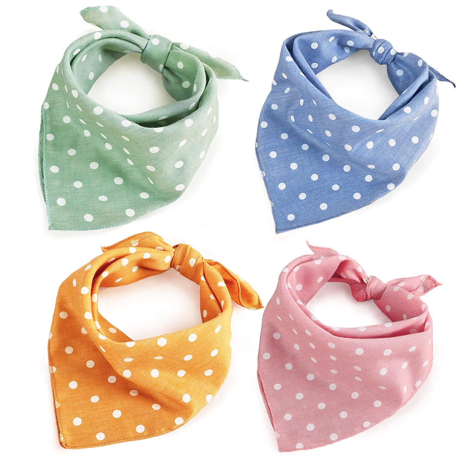 Dog Bandanas - 4PCS Soft Washable Dog Kerchief Red Brown Pink Yellow Grey Square Plaid Scarf Adjustable Accessories